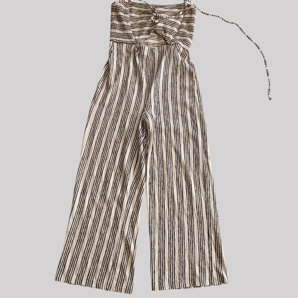 Bershka Cream Black Striped Wide Leg Jumpsuit Medium - Picture 10 of 10